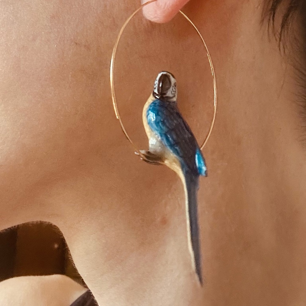Blue Parrot Bird Hoop Earrings